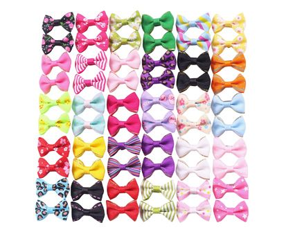 Doggy Kitty Bowknots Topknot Grooming Accessories Set for Long Hair Puppy Cat HOLLIHI 50 pcs Adorable Grosgrain Ribbon Pet Dog Hair Bows with Elastic Rubber Bands